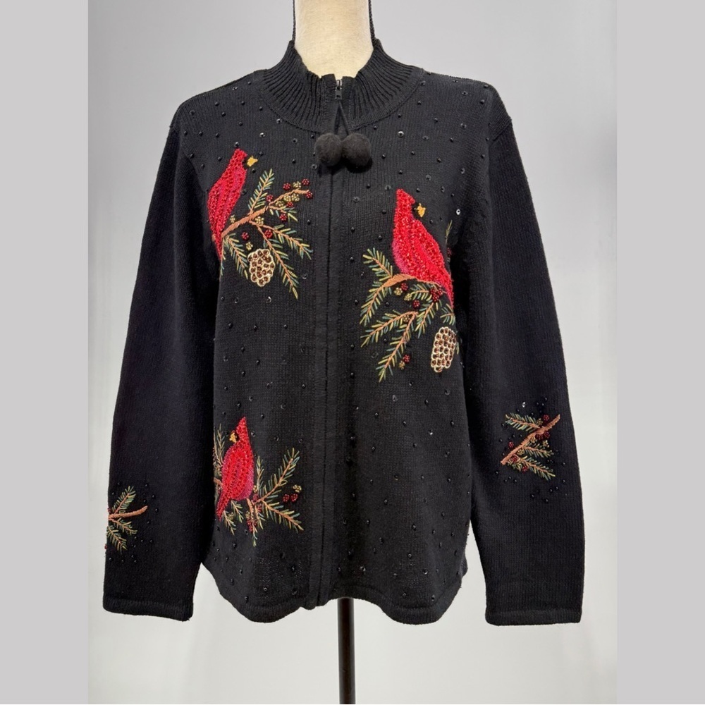 Heirloom Collectibles Christmas Cardinal Embellished Sweater Cardigan XL - Picture 2 of 10